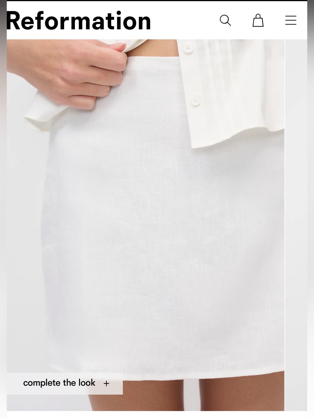 Reformation - Never Worn - White Linen Mini Skirt - Size M